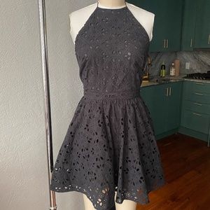 ZIMMERMANN Black Cotton Eyelet Halter Open-Back Mini Summer Dress SZ 0